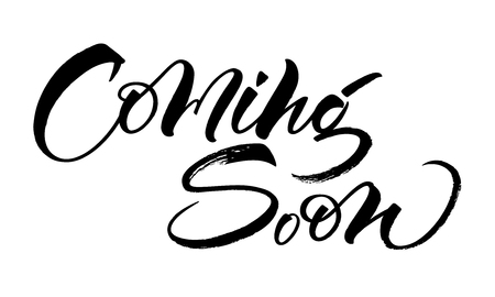Coming Soon lettering. Handwritten modern calligraphy, brush painted letters. Vector illustration. Template for T-shirt, decor, greeting card, poster or photo overlayのイラスト素材