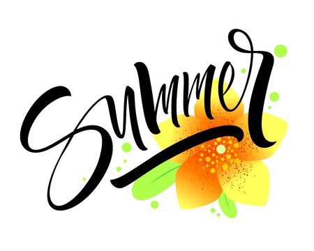 Summer lettering with flowersのイラスト素材
