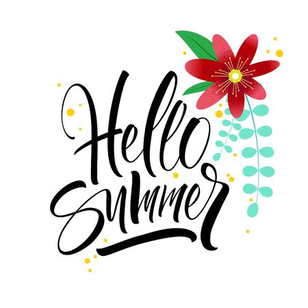 Summer lettering with flowersのイラスト素材