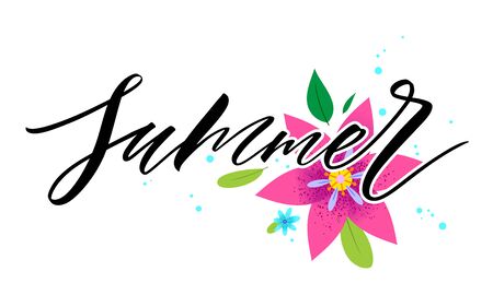 Summer lettering with flowersのイラスト素材