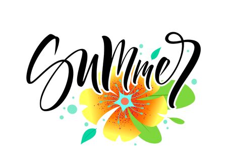 Summer lettering with flowersのイラスト素材