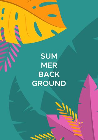 Abstract summer background with palm leaves and space for text. Template for social media stories design, banner, greeting card, poster and advertising. Vector illustrationのイラスト素材