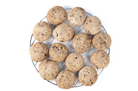 freshly baked chocolate chips cookies on cooling tray