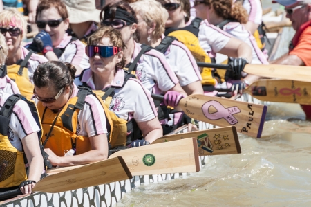Dragon boat participant getting ready for the raceのeditorial素材