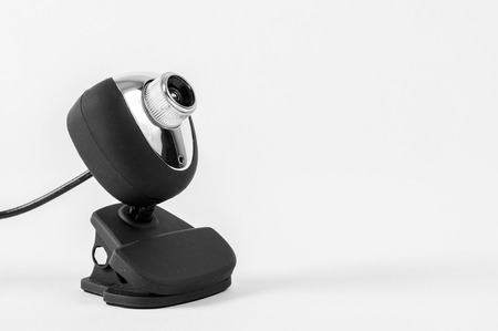 Black pc webcam on white backgroundの写真素材