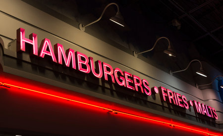 Classic retro signage of a restaurant in a mallの写真素材