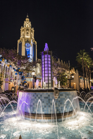 Central fountain and tower at disney adventure parkのeditorial素材