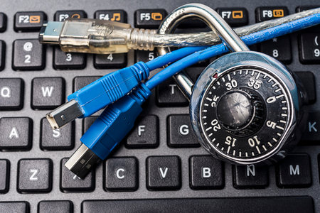 Combination lock with network wiring signifies network security