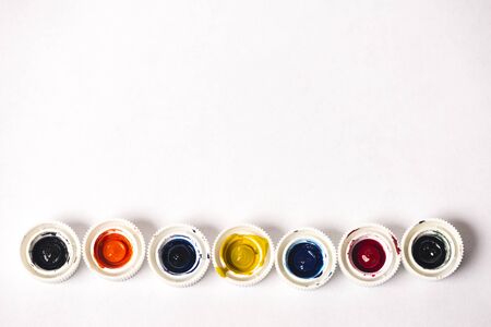 Water color swatches on a tube cover.の写真素材