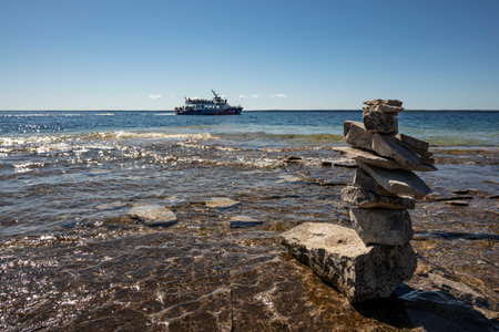 Boat cruise passing by Flower pot island with stone formations.の写真素材