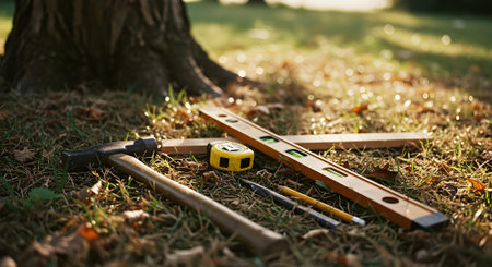 Carpentry Tools Resting: Ready for Outdoor Construction Projects
