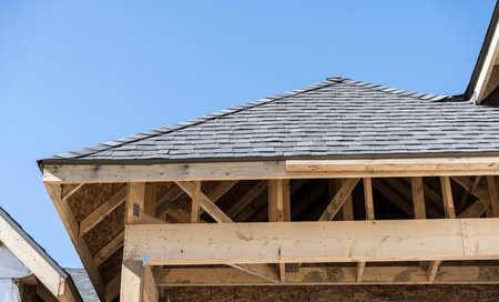 Close up of unfinished roofing on a new house