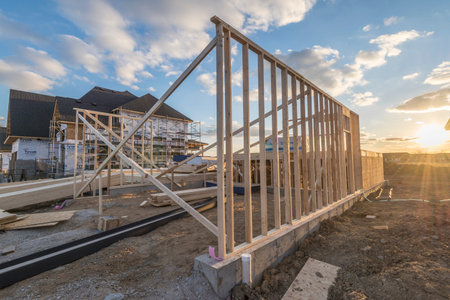 Construction site of a house being built.