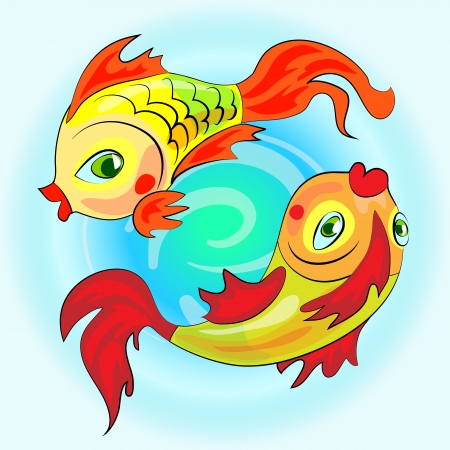 Zodiac gold fish swim in waterのイラスト素材