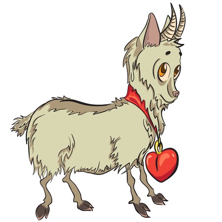 funny little goat with a red heartのイラスト素材