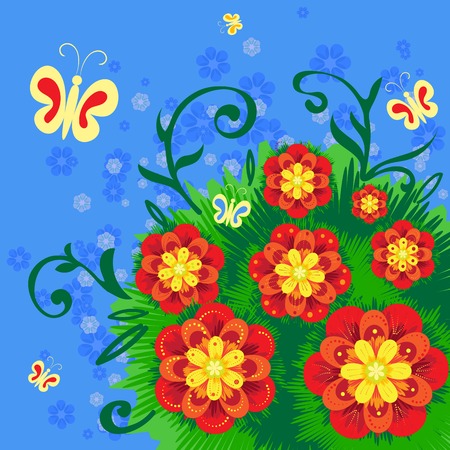 Abstract flower background with flowers and butterfliesのイラスト素材