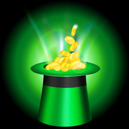 patrick's cap with gold coins and bright lightのイラスト素材