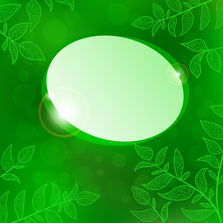 Abstract speech bubble on green nature background with branch leaves and lightsのイラスト素材