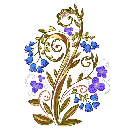 Decorative floral colored pattern with leaves, flowers and bluebellsのイラスト素材