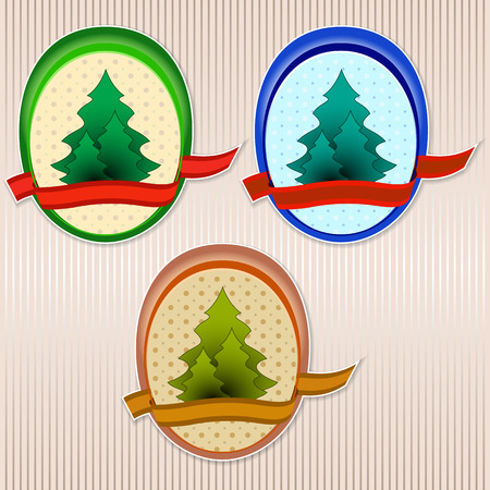 Ecology retro vector badge with trees and ribbonのイラスト素材