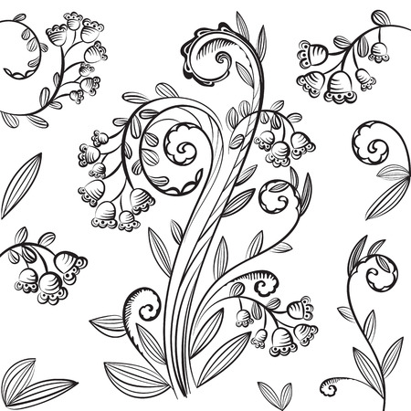 Decorative floral pattern with leaves, flowers and bluebellsのイラスト素材