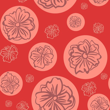 Seamless red pattern with big flowers. Vector illustration.のイラスト素材