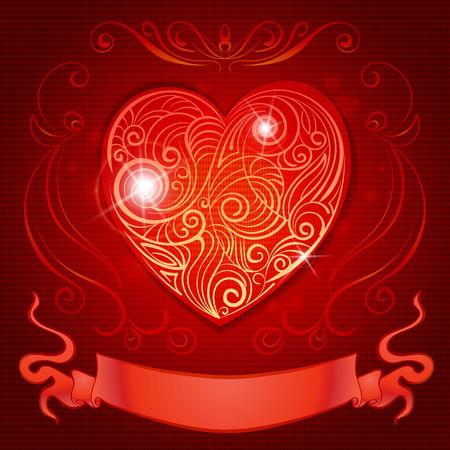 Greeting card with heart and ribbon for wedding invitations or valentines dayのイラスト素材