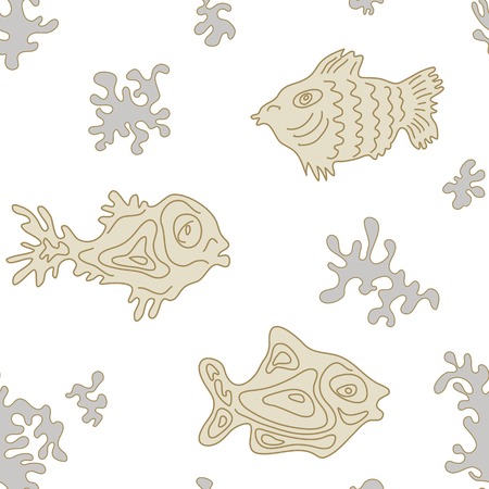 Seamless Marine Vector Pattern with fish and algaeのイラスト素材
