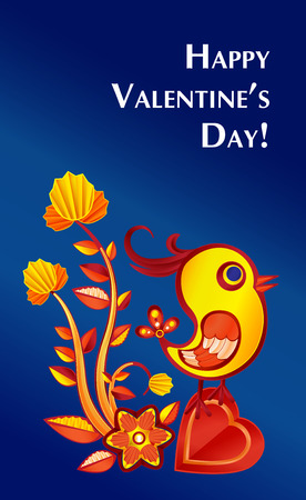 paperart valentine day illustration with chicken, flowers and heart. Greeting card, vector banner eps10のイラスト素材