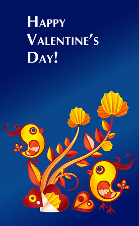 paperart valentine day illustration with chicken, flowers and heart. Greeting card, vector banner eps10のイラスト素材