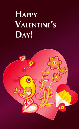 Paper art Valentine's day illustration with chicken, flowers and heart, greeting card, vector banner.のイラスト素材