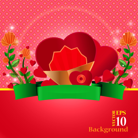 Template for wedding, greeting, invitation or valentines day card with heart, flowers and ribbon. Vector illustration eps 10 for holidays printのイラスト素材