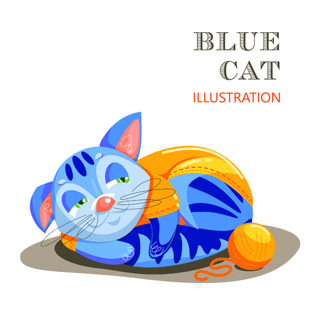 Educational flashcard with blue cat.のイラスト素材