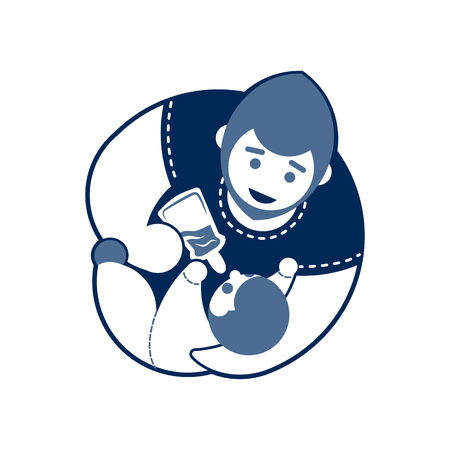 father and baby emblem monochromeのイラスト素材