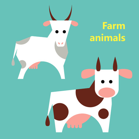 Farm animals cow and goatのイラスト素材