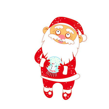 Christmas Santa Claus with a glass ball with snow and snowmanのイラスト素材
