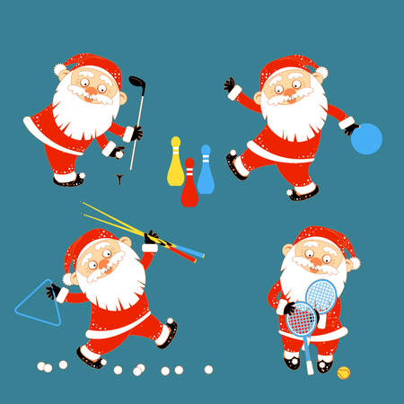 Set of Santa Claus playing sports gamesのイラスト素材