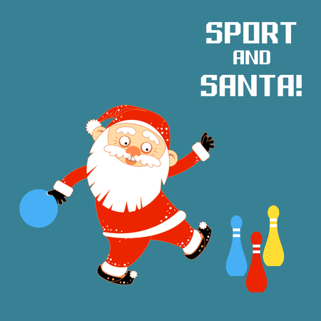 Santa Claus playing sports games bowlingのイラスト素材