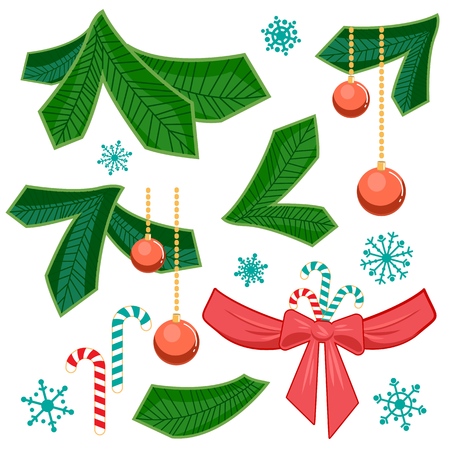 Set of chriatmas stripe and fir branch. Design elements for christmas.のイラスト素材