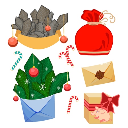 Set of Christmas Decorative Elements Winter Xmas Holiday Themeのイラスト素材