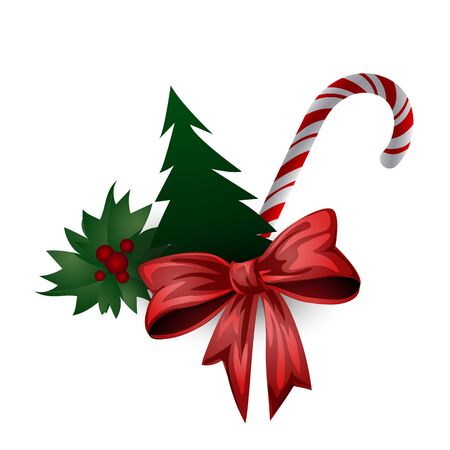 Festive composition with Christmas tree, candy and berries on a white background.のイラスト素材