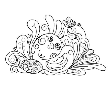 Illustration of newborn chick sitting on Easter eggsのイラスト素材