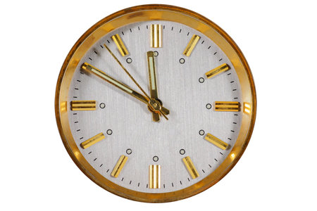 Clock face with hour, minute and second hands isolated on white background