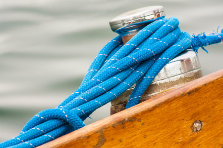 Sailing boat detail - from the capstan rope sailing, closeupの写真素材