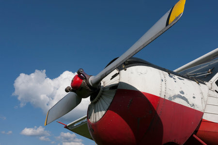 The propeller and engine aircraft in closeup