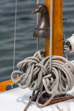 Rope on a yacht sailing in close up , detail