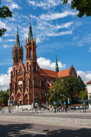Bialystok, Poland, July 16, 2016: The historic cathedral in Bialystok, The Catholic Church zbydowany in the Gothic style of red brickのeditorial素材