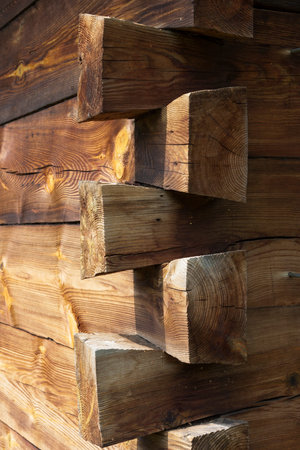 Corner rural wooden house. Rural architecture - detailの写真素材