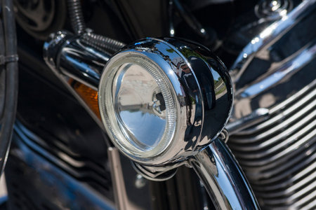 Old tourist motorcycle: detail lamp chrome mirror