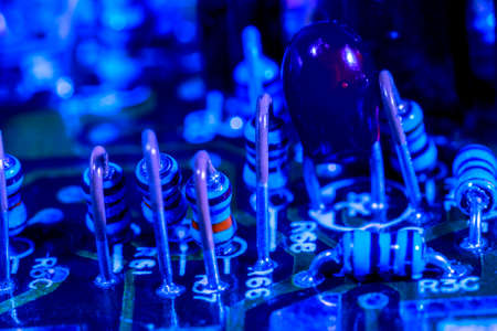 Blue electronic circuit under high magnification, macroの写真素材
